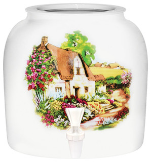 Cottage House Porcelain Ceramic Water Dispenser Crock With Faucet