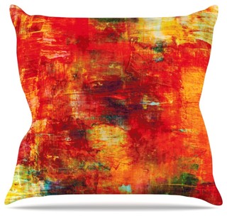 Ebi Emporium "Autumn Harvest" Red Orange Throw Pillow Outdoor 16"x16"