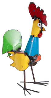 Recycled Metal Rooster Multi-Colored Small