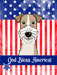 God Bless American Flag With Wire Haired Fox Terrier Flag Canvas House